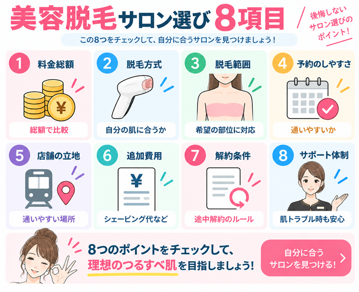 美容脱毛サロン選び8項目