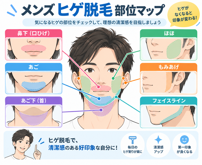 メンズヒゲ脱毛部位マップ