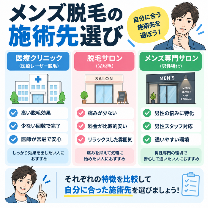 メンズ脱毛の施術先選び