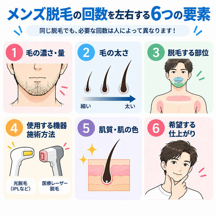 メンズ脱毛の回数を左右する8要素